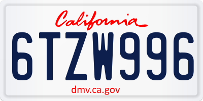 CA license plate 6TZW996