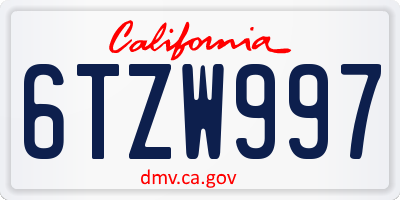 CA license plate 6TZW997