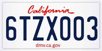 CA license plate 6TZX003