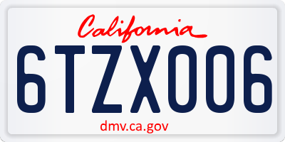 CA license plate 6TZX006