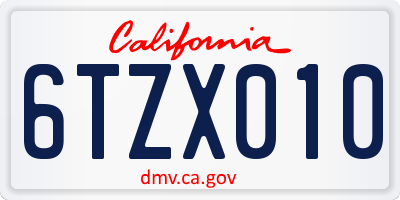 CA license plate 6TZX010