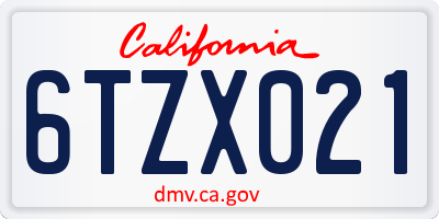 CA license plate 6TZX021