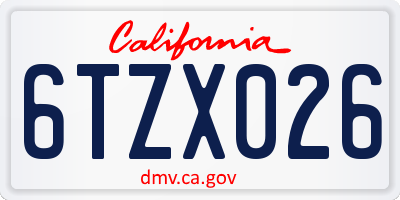CA license plate 6TZX026