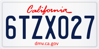 CA license plate 6TZX027