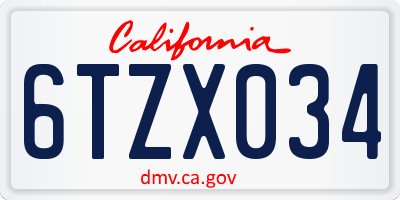 CA license plate 6TZX034