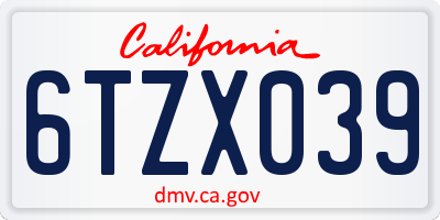 CA license plate 6TZX039