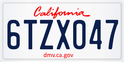 CA license plate 6TZX047