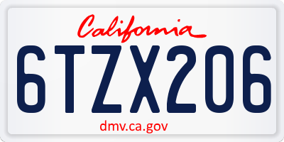 CA license plate 6TZX206