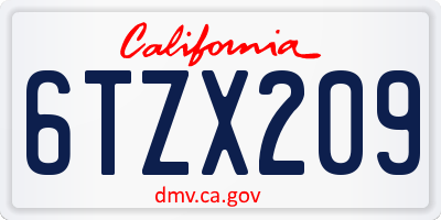 CA license plate 6TZX209
