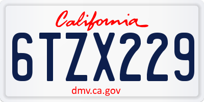 CA license plate 6TZX229