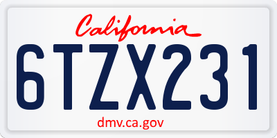 CA license plate 6TZX231