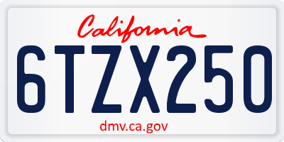 CA license plate 6TZX250