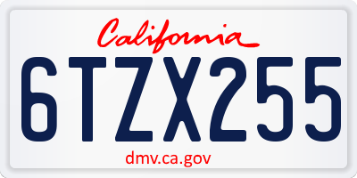 CA license plate 6TZX255