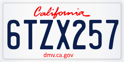 CA license plate 6TZX257