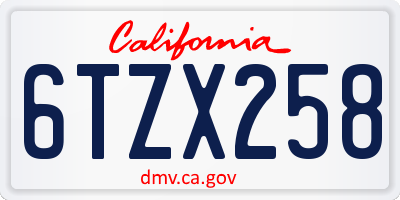 CA license plate 6TZX258