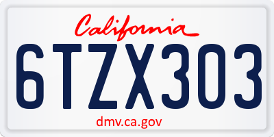 CA license plate 6TZX303