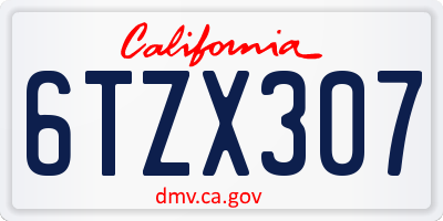 CA license plate 6TZX307