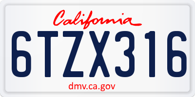 CA license plate 6TZX316