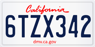 CA license plate 6TZX342