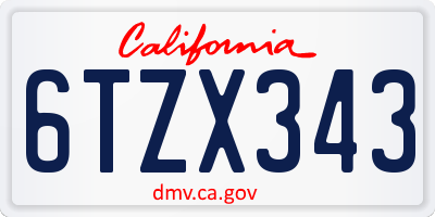 CA license plate 6TZX343