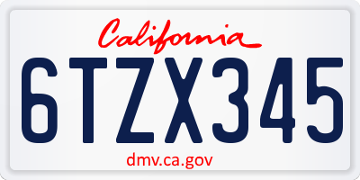 CA license plate 6TZX345
