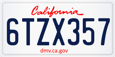 CA license plate 6TZX357