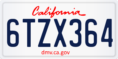CA license plate 6TZX364