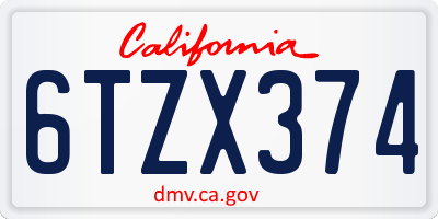 CA license plate 6TZX374
