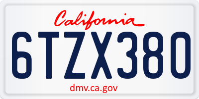 CA license plate 6TZX380