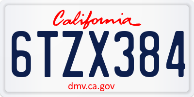 CA license plate 6TZX384