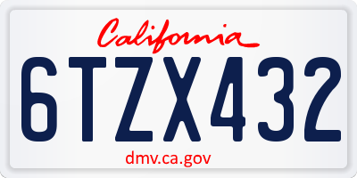CA license plate 6TZX432