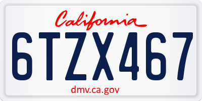 CA license plate 6TZX467