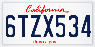 CA license plate 6TZX534