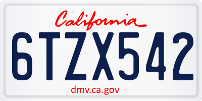 CA license plate 6TZX542