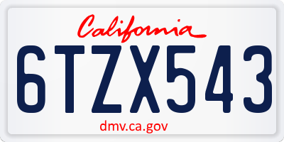 CA license plate 6TZX543
