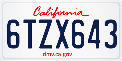 CA license plate 6TZX643