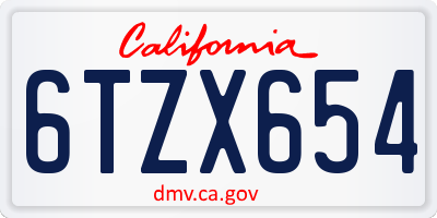 CA license plate 6TZX654