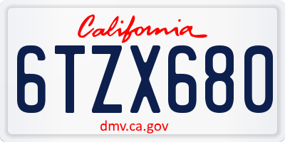CA license plate 6TZX680
