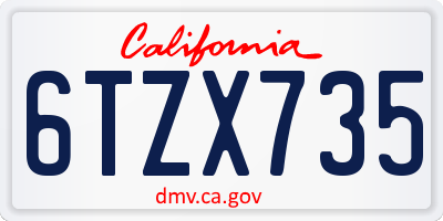 CA license plate 6TZX735