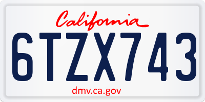 CA license plate 6TZX743