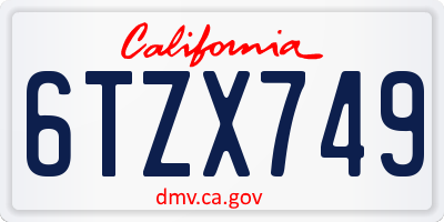 CA license plate 6TZX749
