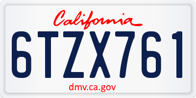 CA license plate 6TZX761