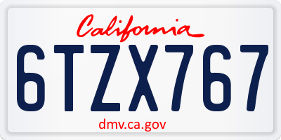 CA license plate 6TZX767