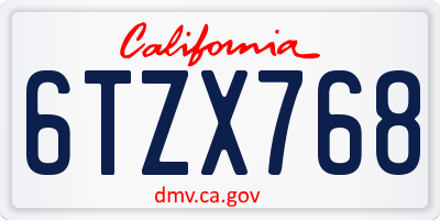 CA license plate 6TZX768