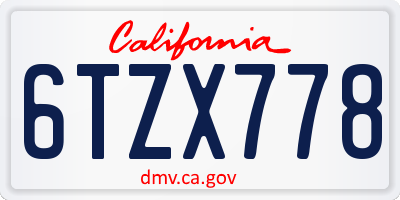 CA license plate 6TZX778