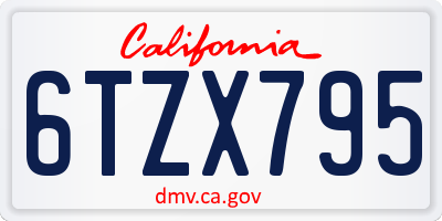 CA license plate 6TZX795