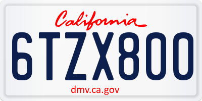 CA license plate 6TZX800
