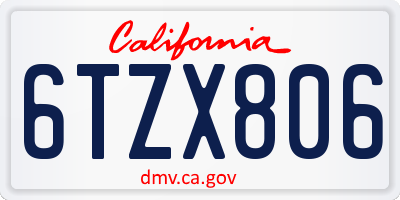 CA license plate 6TZX806