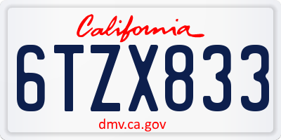 CA license plate 6TZX833