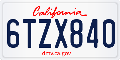 CA license plate 6TZX840